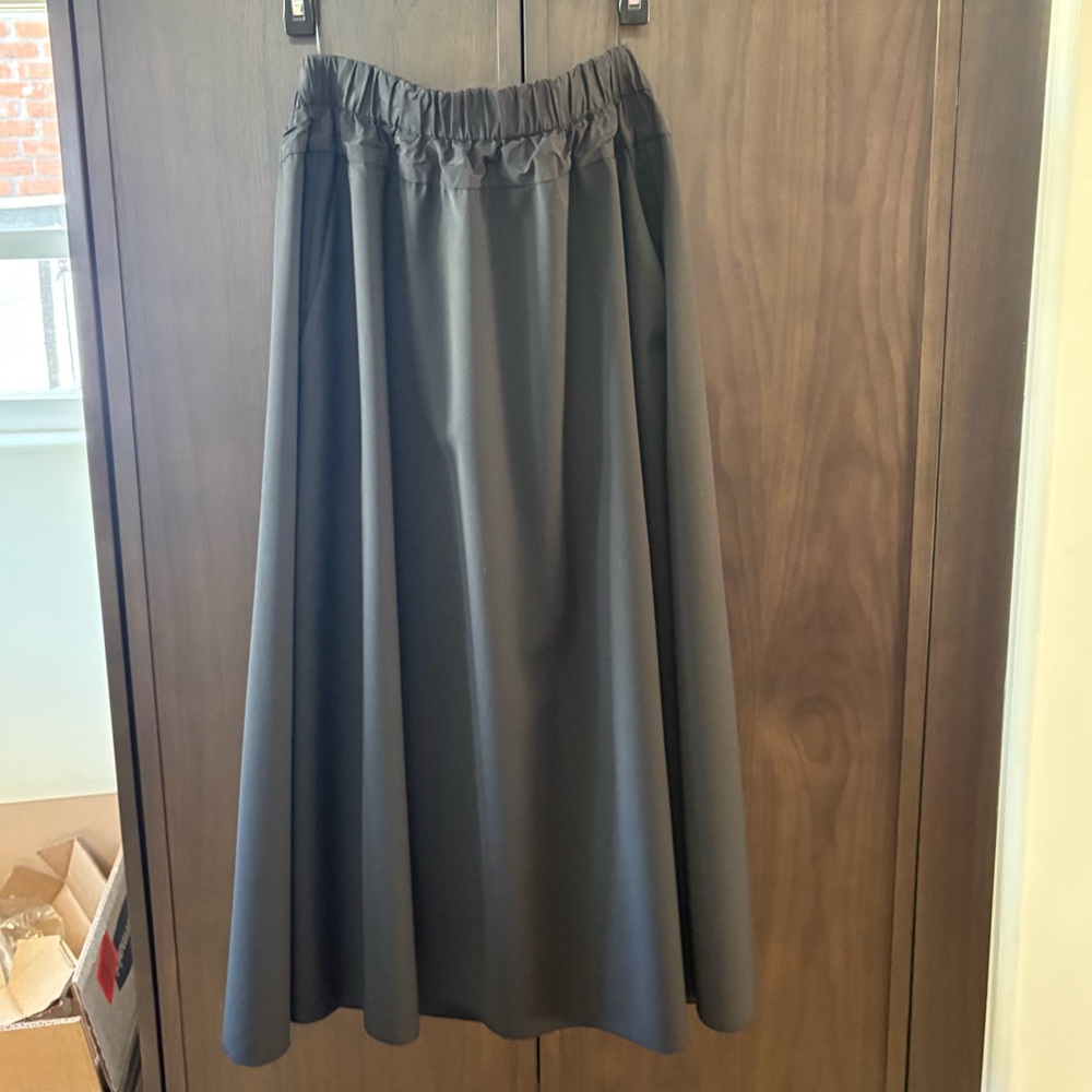 Massimo Dutti Black Elastic-Waist Maxi Skirt Wool Blend